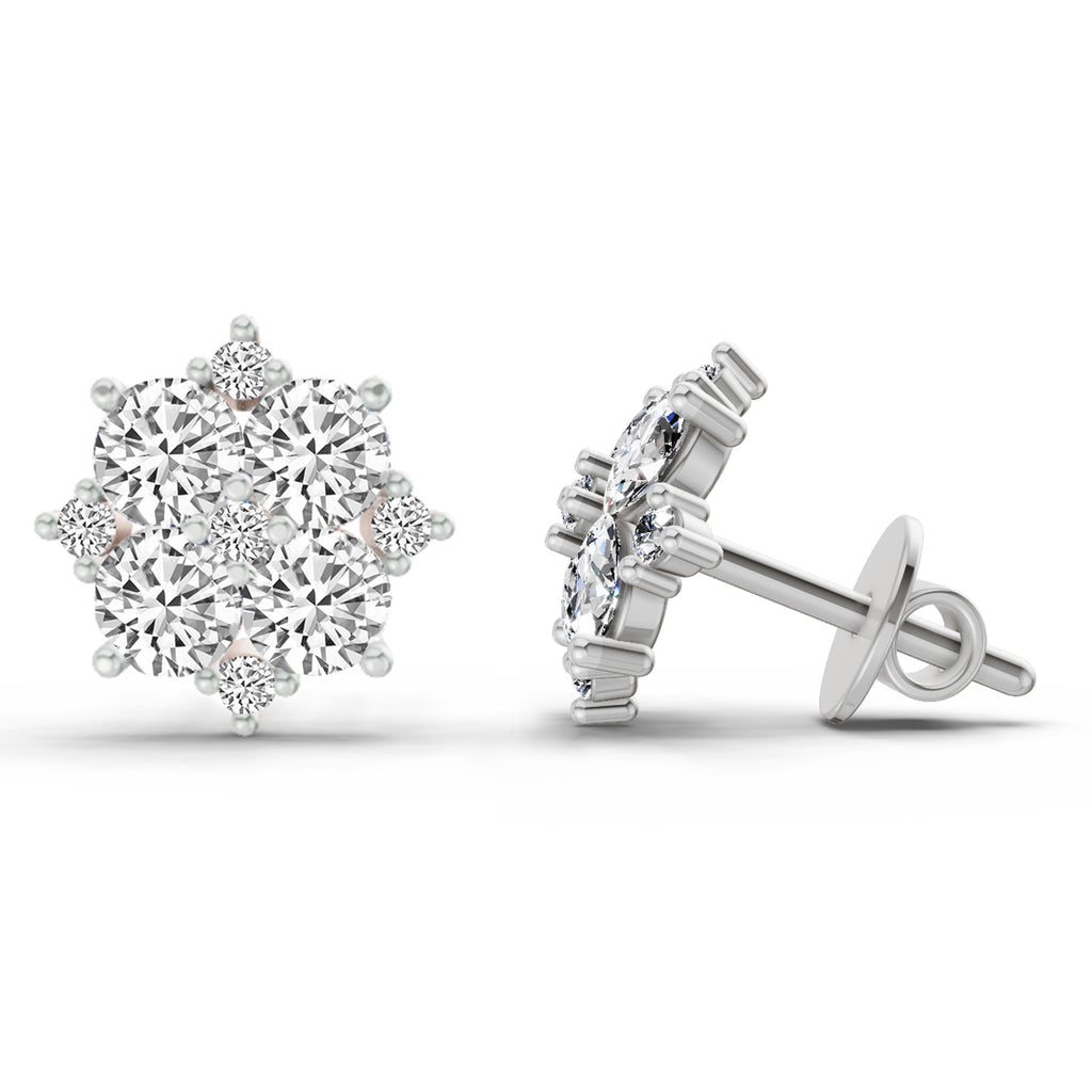 1.23 Carat Round Cluster Earrings 14K - White Gold