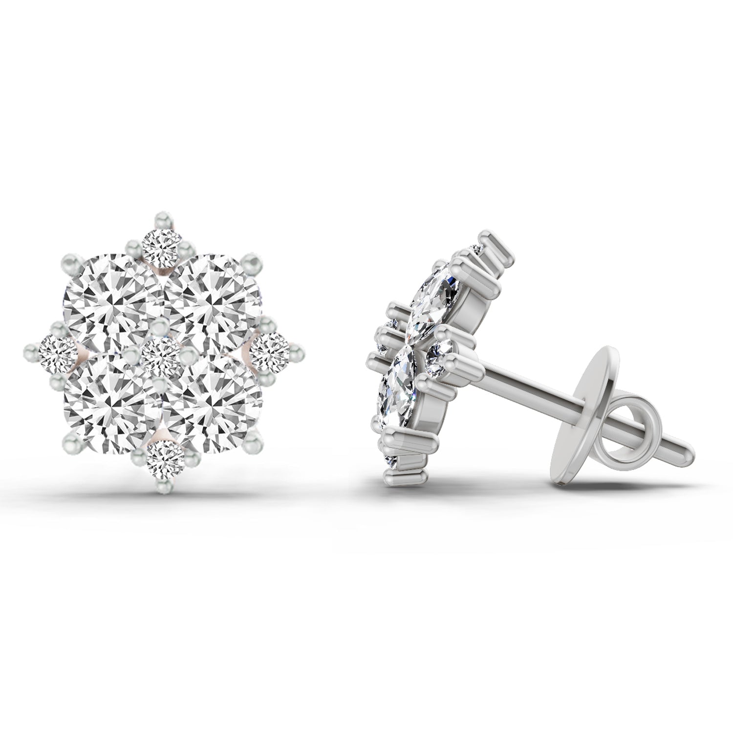 1.23 Carat Round Cluster Earrings 14K - White Gold
