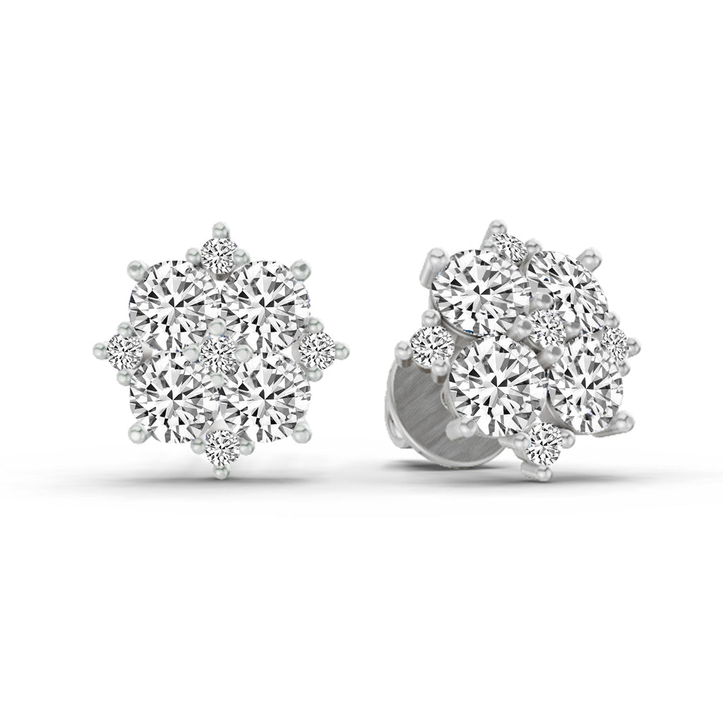 1.23 Carat Round Cluster Earrings 14K - White Gold