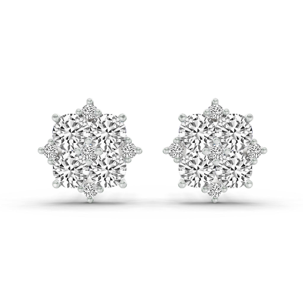 1.23 Carat Round Cluster Earrings 14K - White Gold