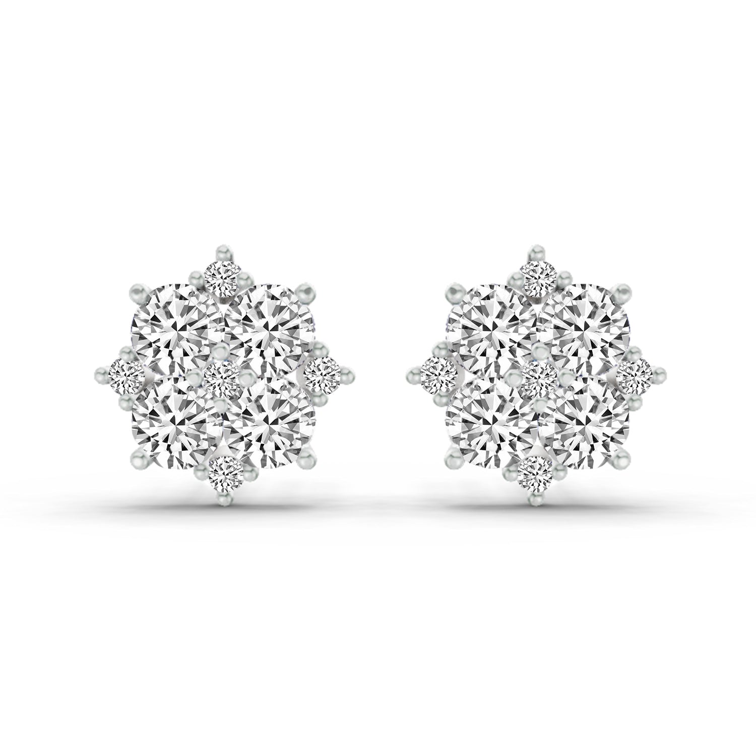 1.23 Carat Round Cluster Earrings 14K - White Gold