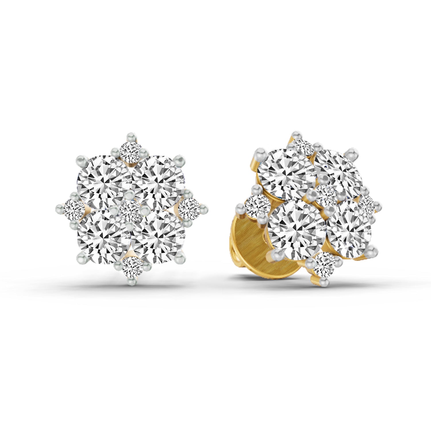 1.23 Carat Round Cluster Earrings 14K