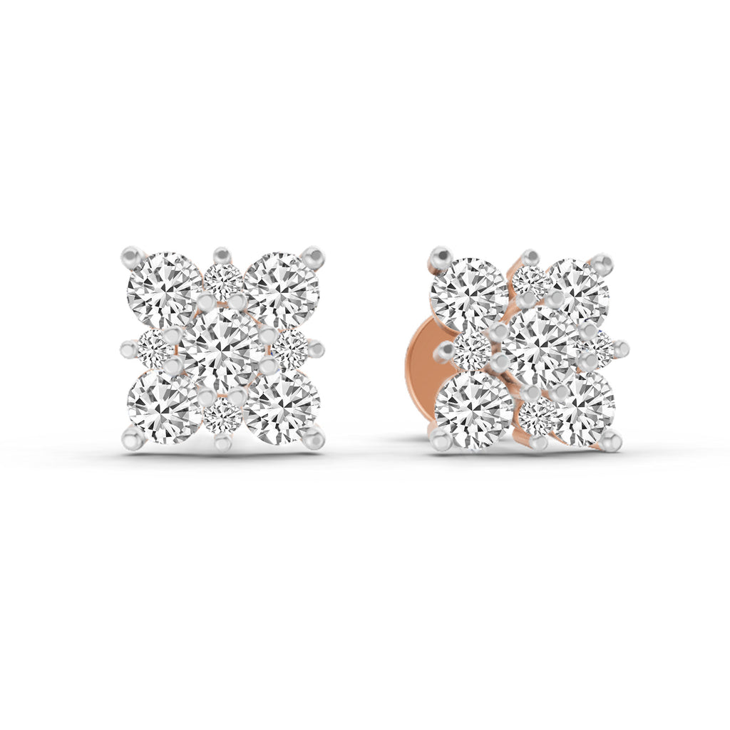 1.07 Carat Round Cluster Square Shape Earrings 14K - Rose Gold