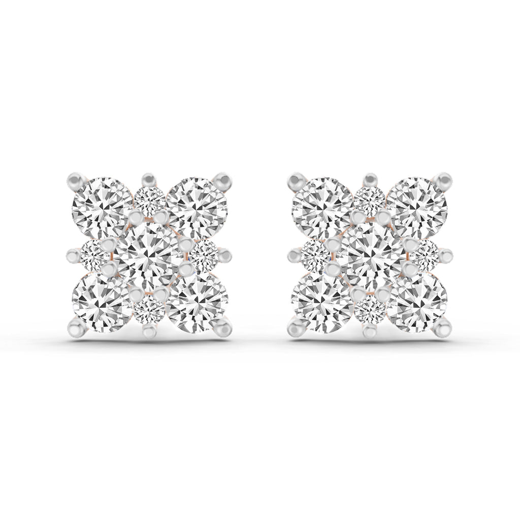 1.07 Carat Round Cluster Square Shape Earrings 14K - Rose Gold
