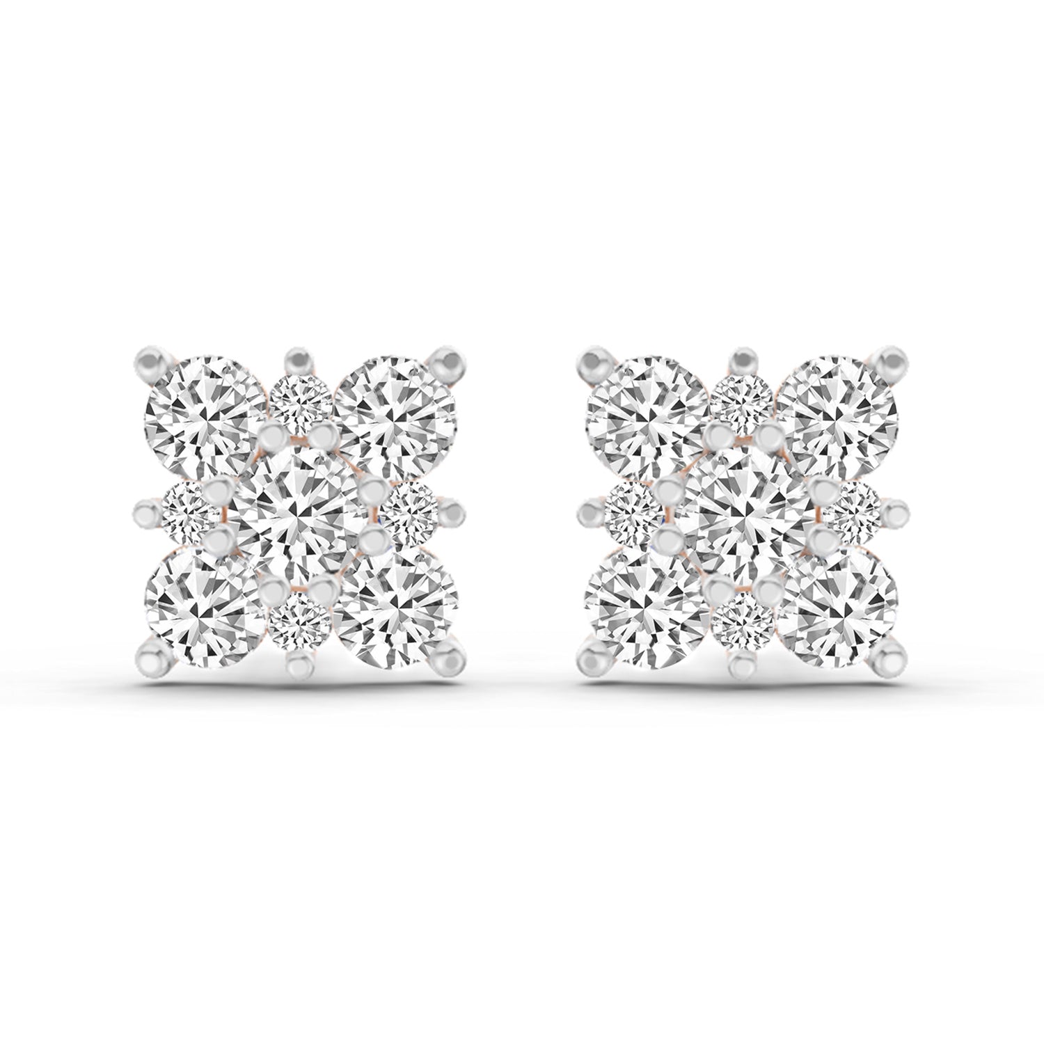 1.07 Carat Round Cluster Square Shape Earrings 14K - Rose Gold