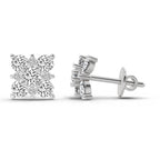 1.07 Carat Round Cluster Square Shape Earrings 14K - White Gold