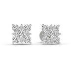 1.07 Carat Round Cluster Square Shape Earrings 14K - White Gold