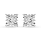 1.07 Carat Round Cluster Square Shape Earrings 14K - White Gold