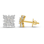 1.07 Carat Round Cluster Square Shape Earrings 14K