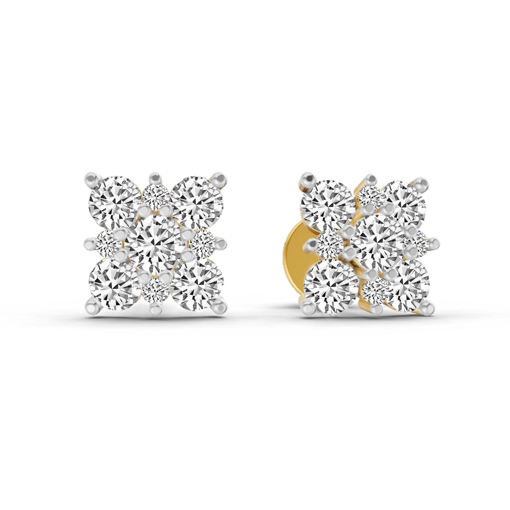 1.07 Carat Round Cluster Square Shape Earrings 14K
