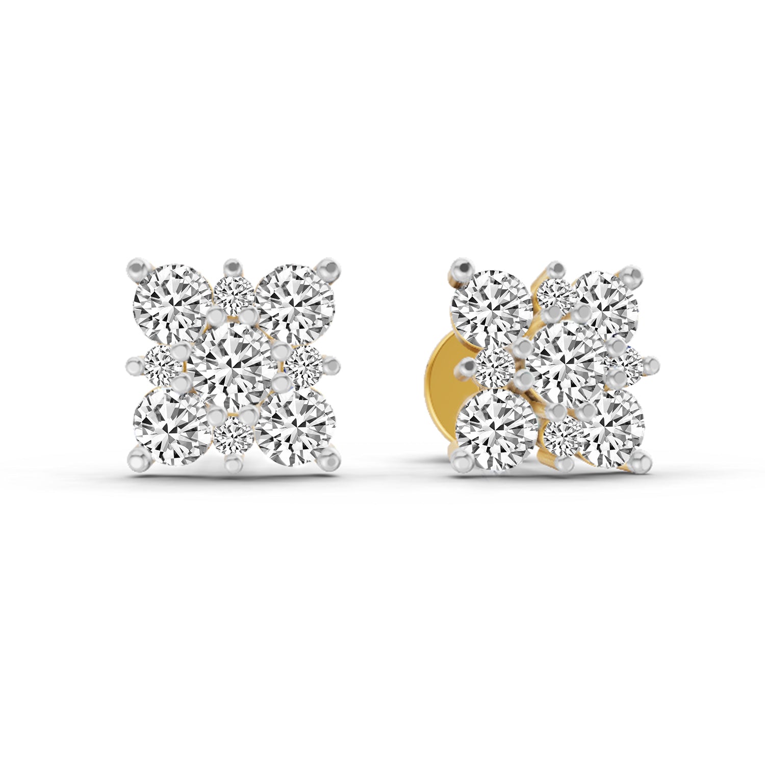 1.07 Carat Round Cluster Square Shape Earrings 14K