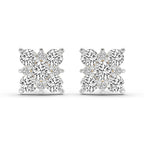 1.07 Carat Round Cluster Square Shape Earrings 14K