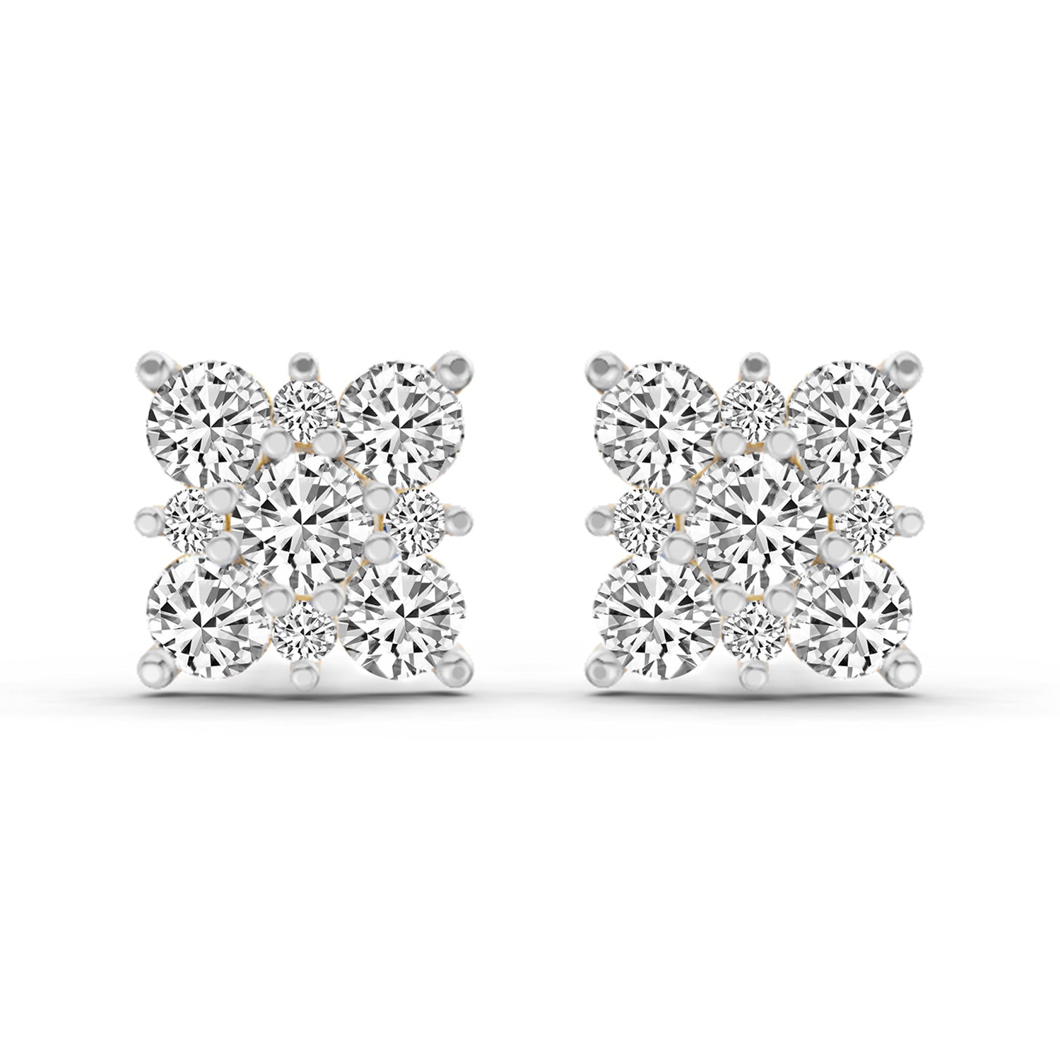 1.07 Carat Round Cluster Square Shape Earrings 14K