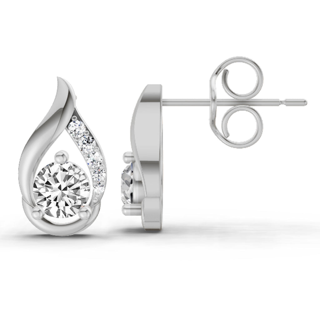 0.74 Carat Round Teardrop Earrings 14K - White Gold