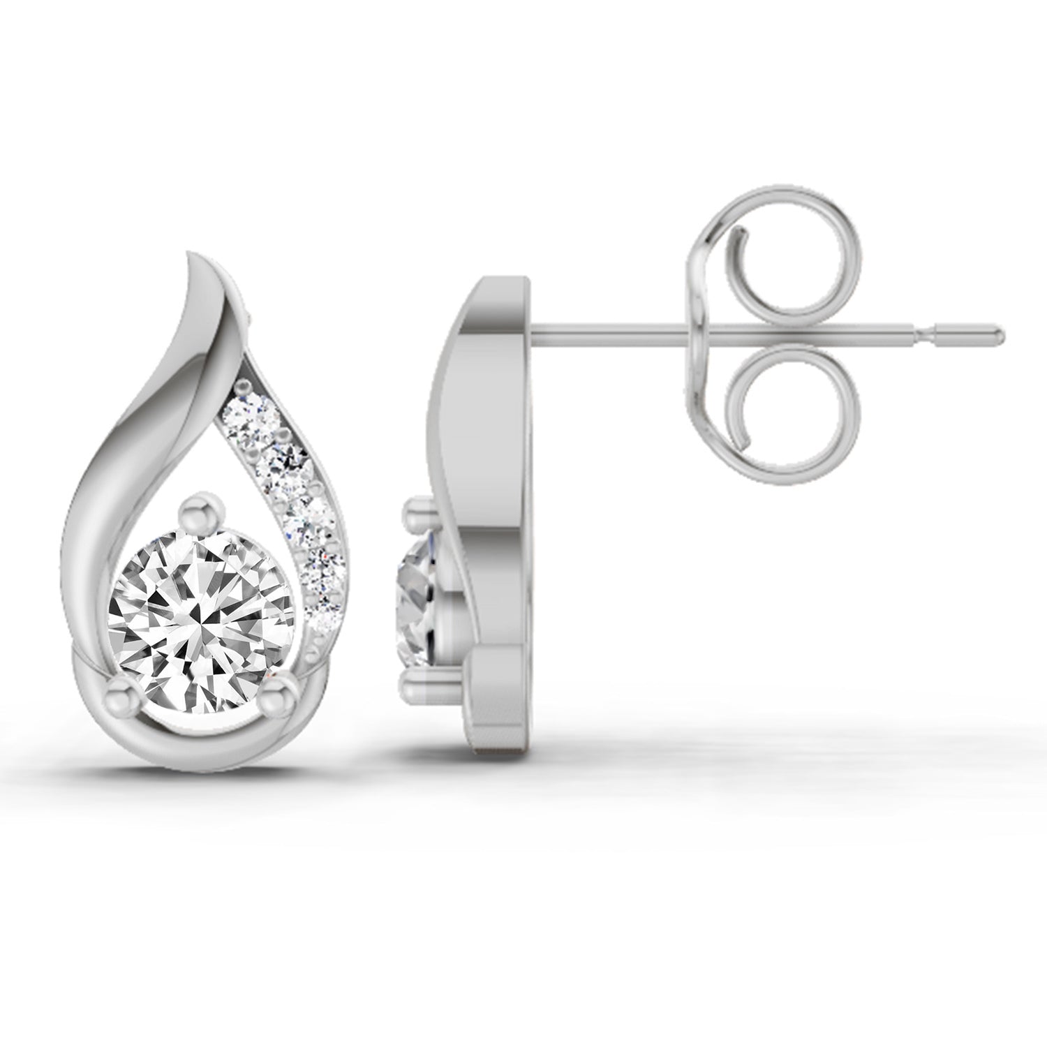 0.74 Carat Round Teardrop Earrings 14K - White Gold