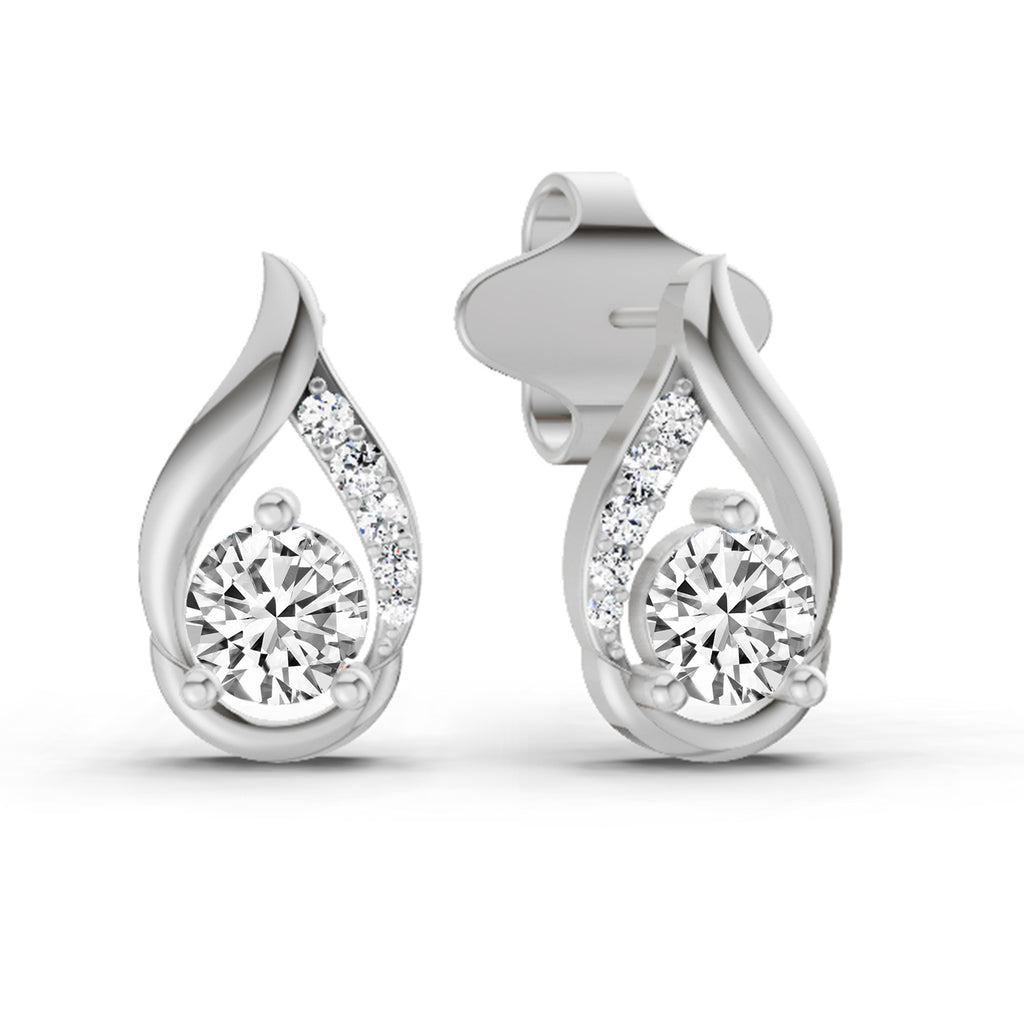 0.74 Carat Round Teardrop Earrings 14K - White Gold