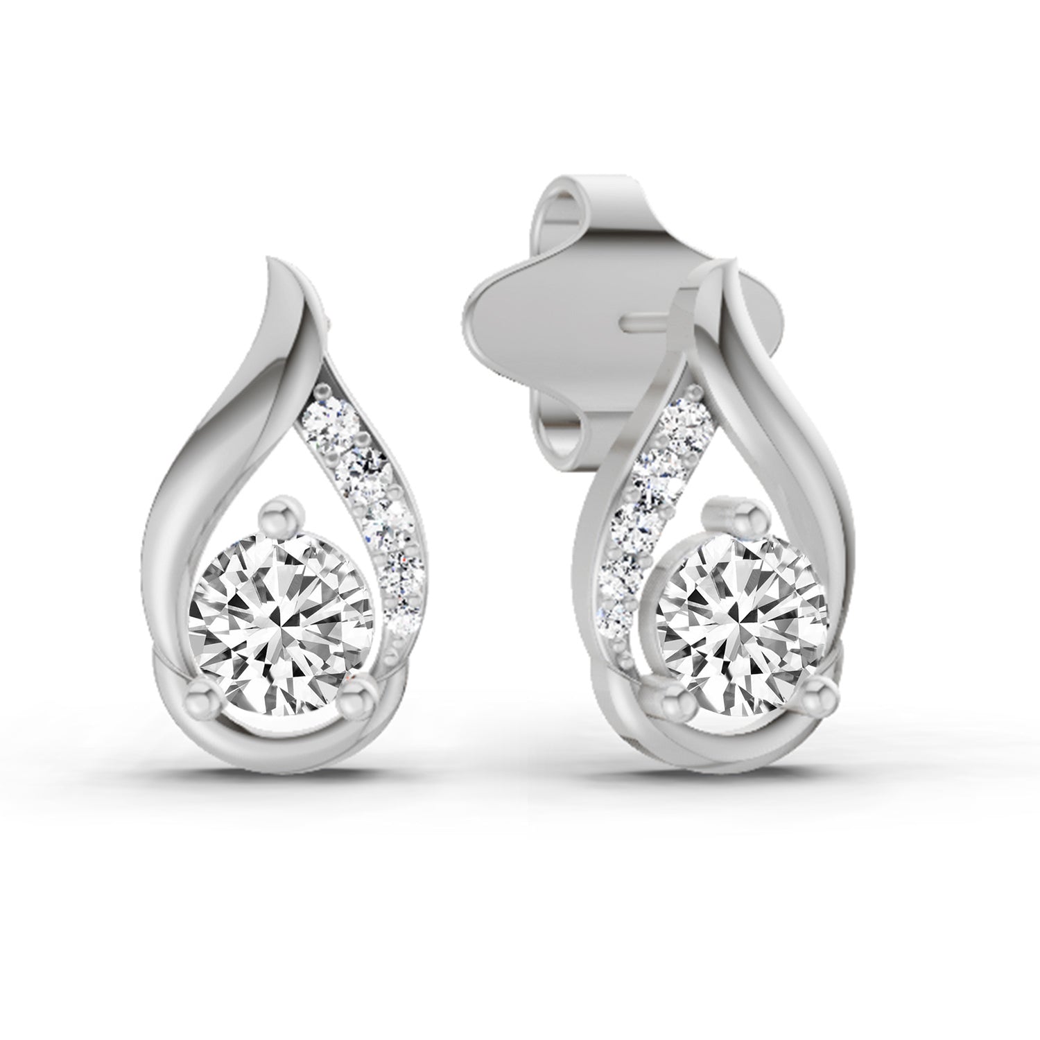 0.74 Carat Round Teardrop Earrings 14K - White Gold