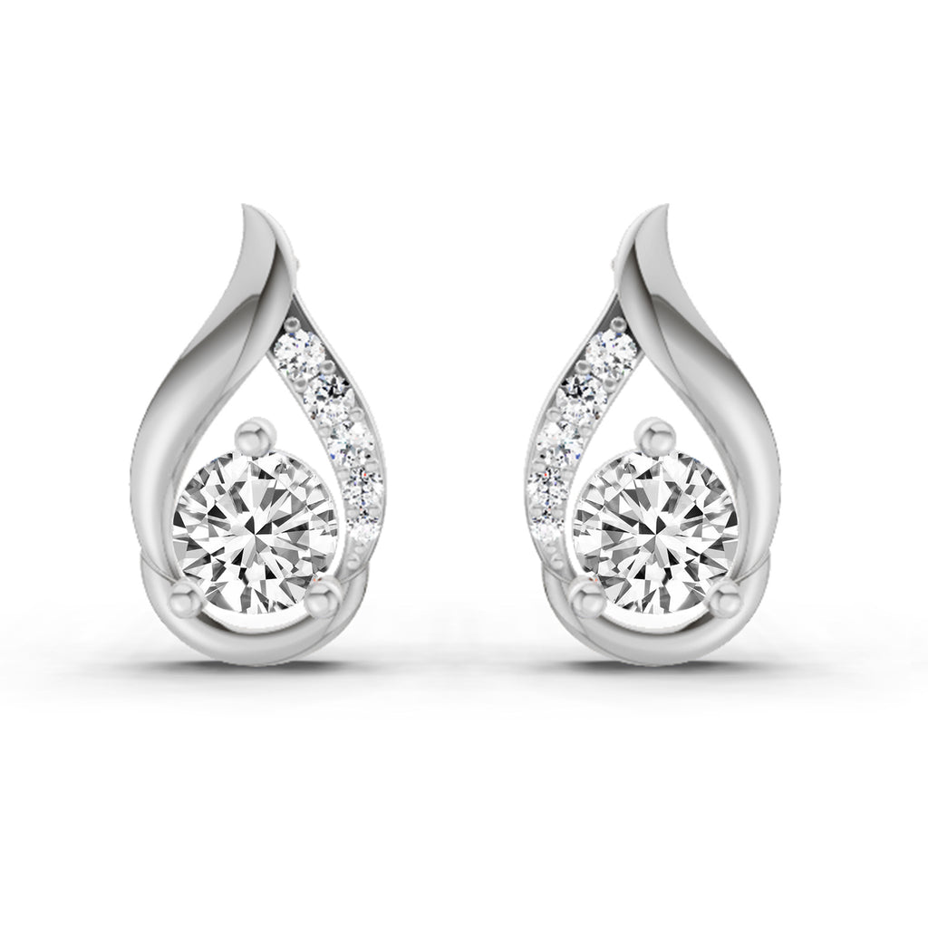 0.74 Carat Round Teardrop Earrings 14K - White Gold