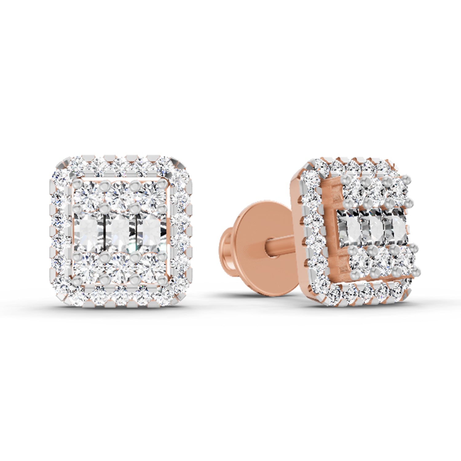 0.45 Carat Baguette Shape Cluster Diamond Earrings 14K - Rose Gold