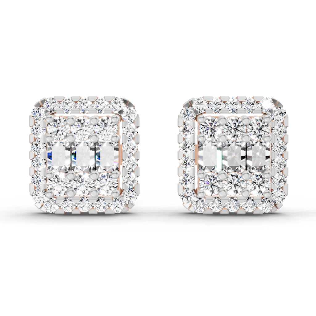 0.45 Carat Baguette Shape Cluster Diamond Earrings 14K - Rose Gold