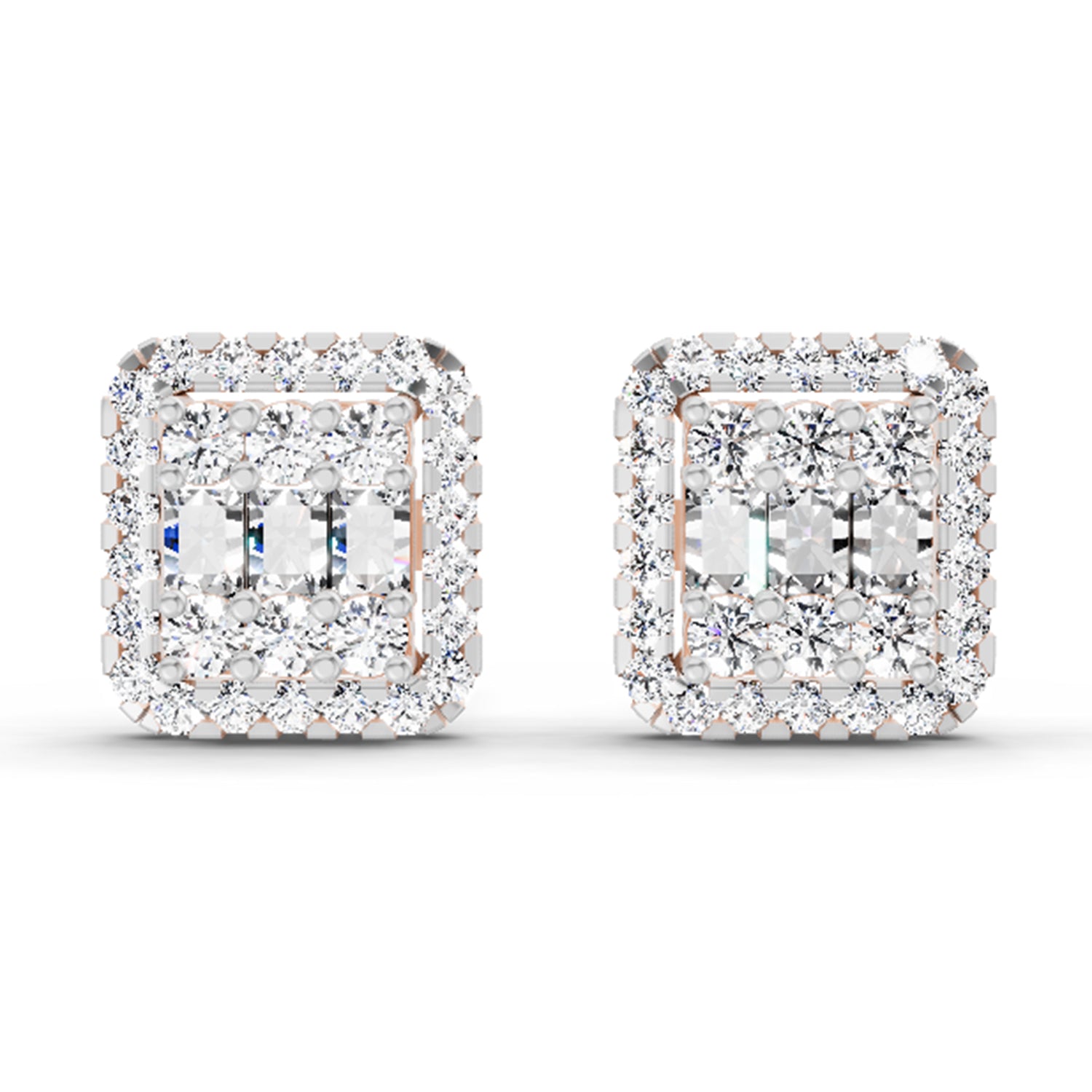 0.45 Carat Baguette Shape Cluster Diamond Earrings 14K - Rose Gold