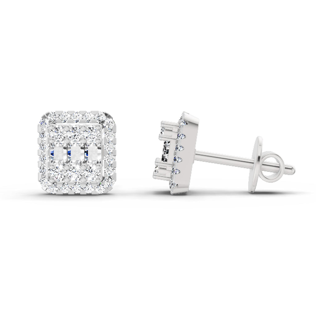 0.45 Carat Baguette Shape Cluster Diamond Earrings 14K - White Gold