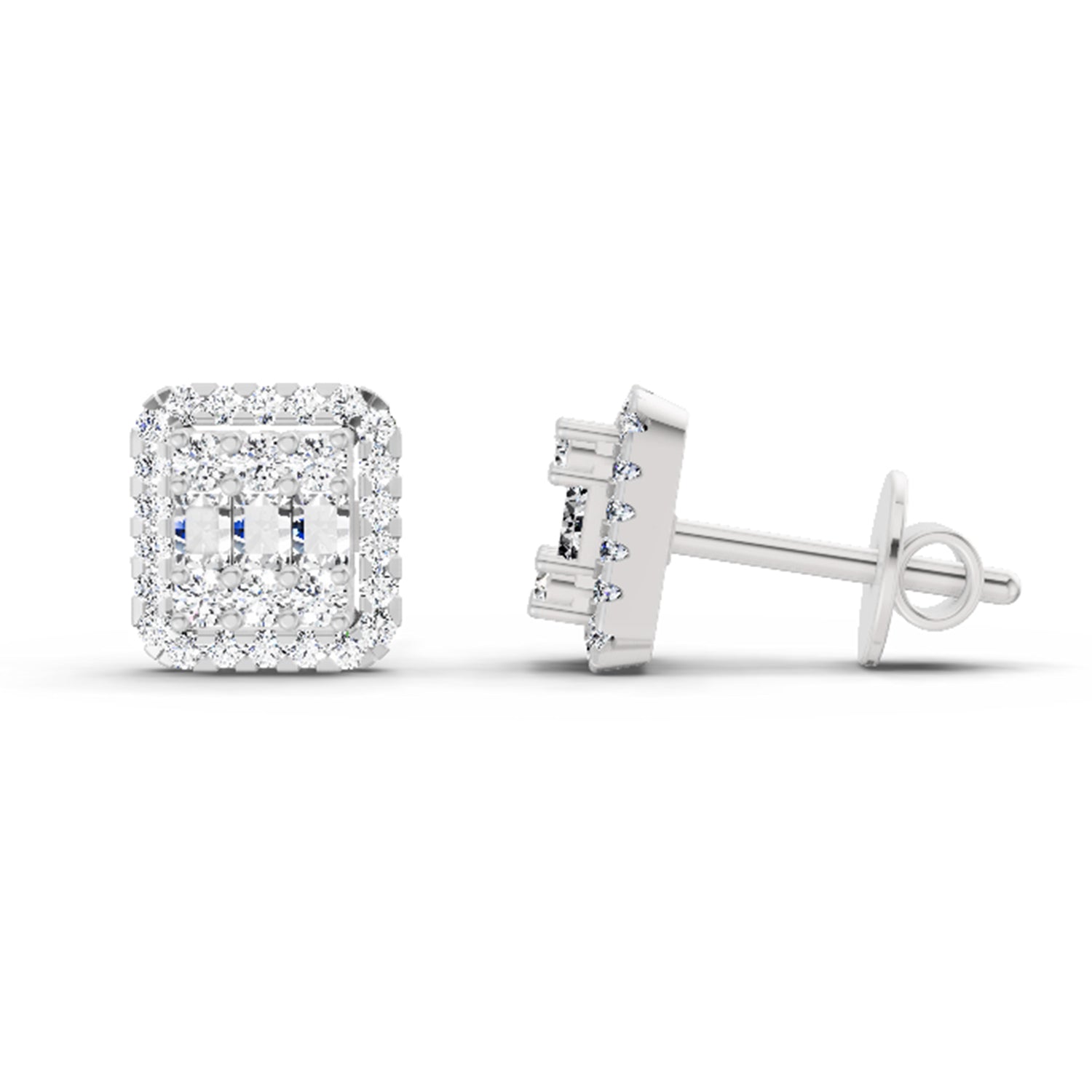 0.45 Carat Baguette Shape Cluster Diamond Earrings 14K - White Gold