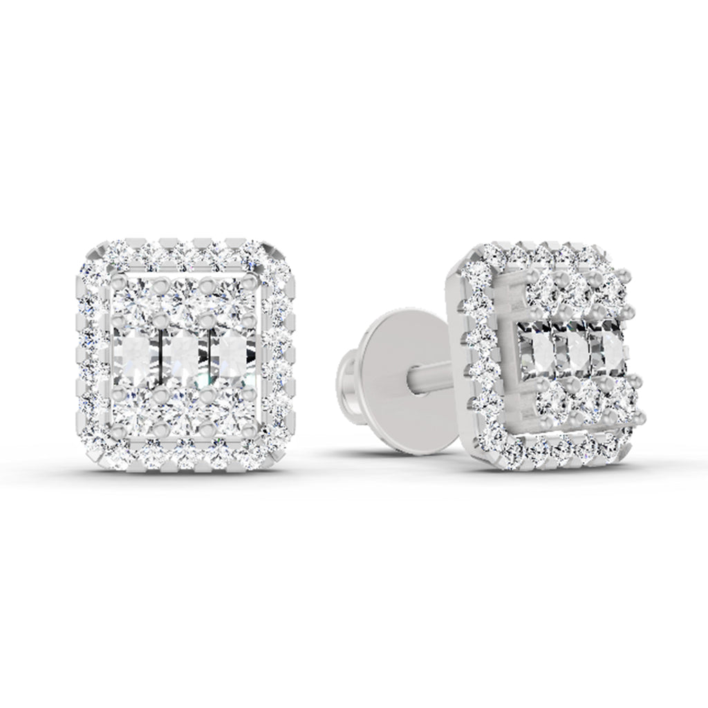 0.45 Carat Baguette Shape Cluster Diamond Earrings 14K - White Gold