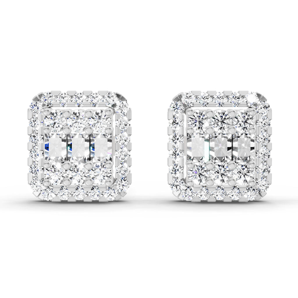 0.45 Carat Baguette Shape Cluster Diamond Earrings 14K - White Gold