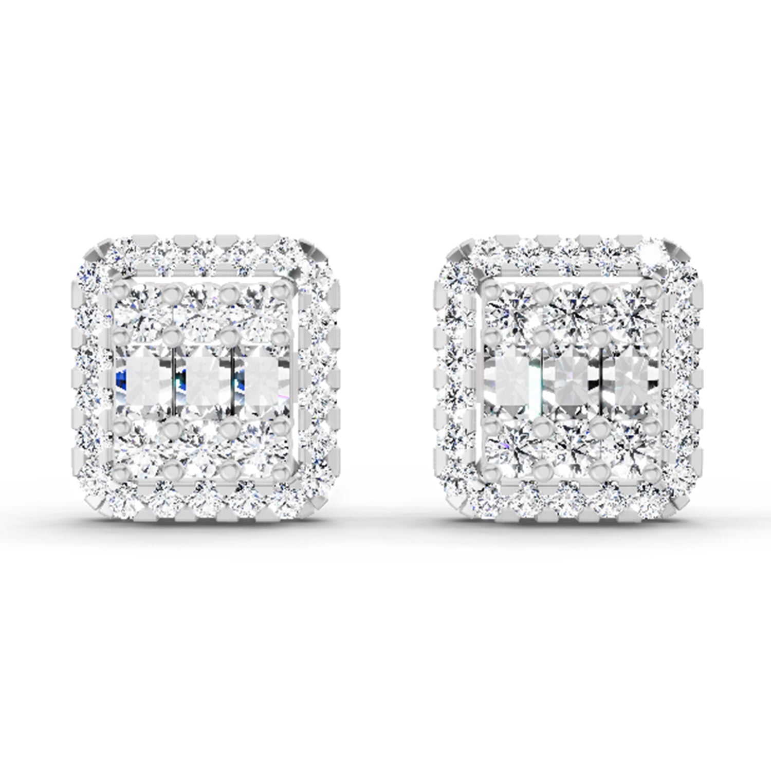 0.45 Carat Baguette Shape Cluster Diamond Earrings 14K - White Gold