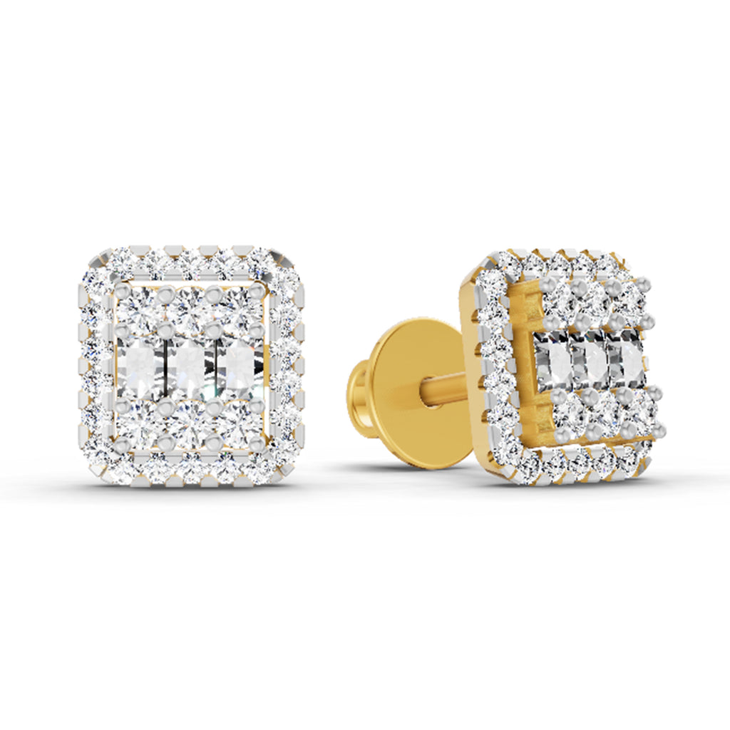 0.45 Carat Baguette Shape Cluster Diamond Earrings 14K