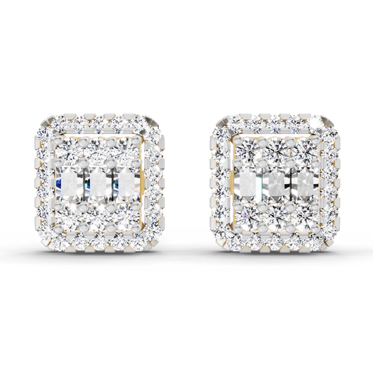 0.45 Carat Baguette Shape Cluster Diamond Earrings 14K