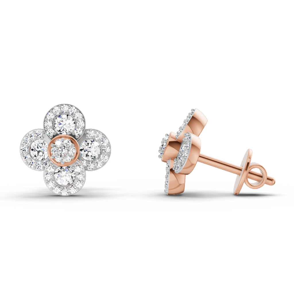 0.79 Carat Cluster Diamond Earrings 14K - Rose Gold