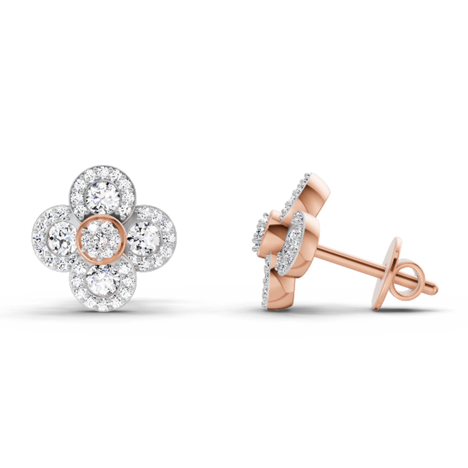 0.79 Carat Cluster Diamond Earrings 14K - Rose Gold