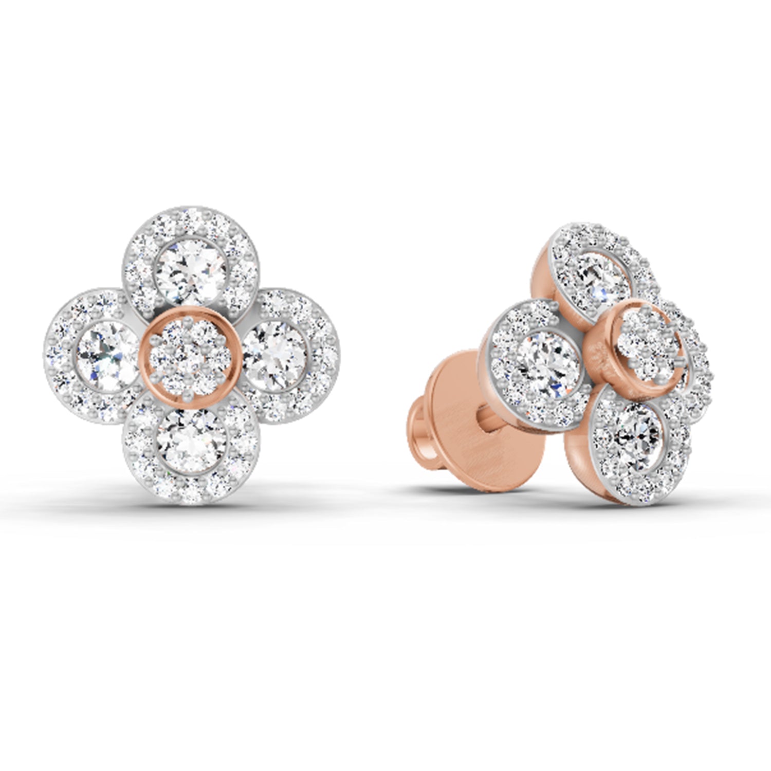 0.79 Carat Cluster Diamond Earrings 14K - Rose Gold