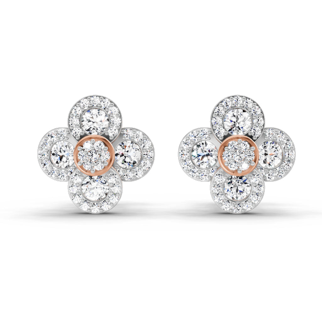 0.79 Carat Cluster Diamond Earrings 14K - Rose Gold