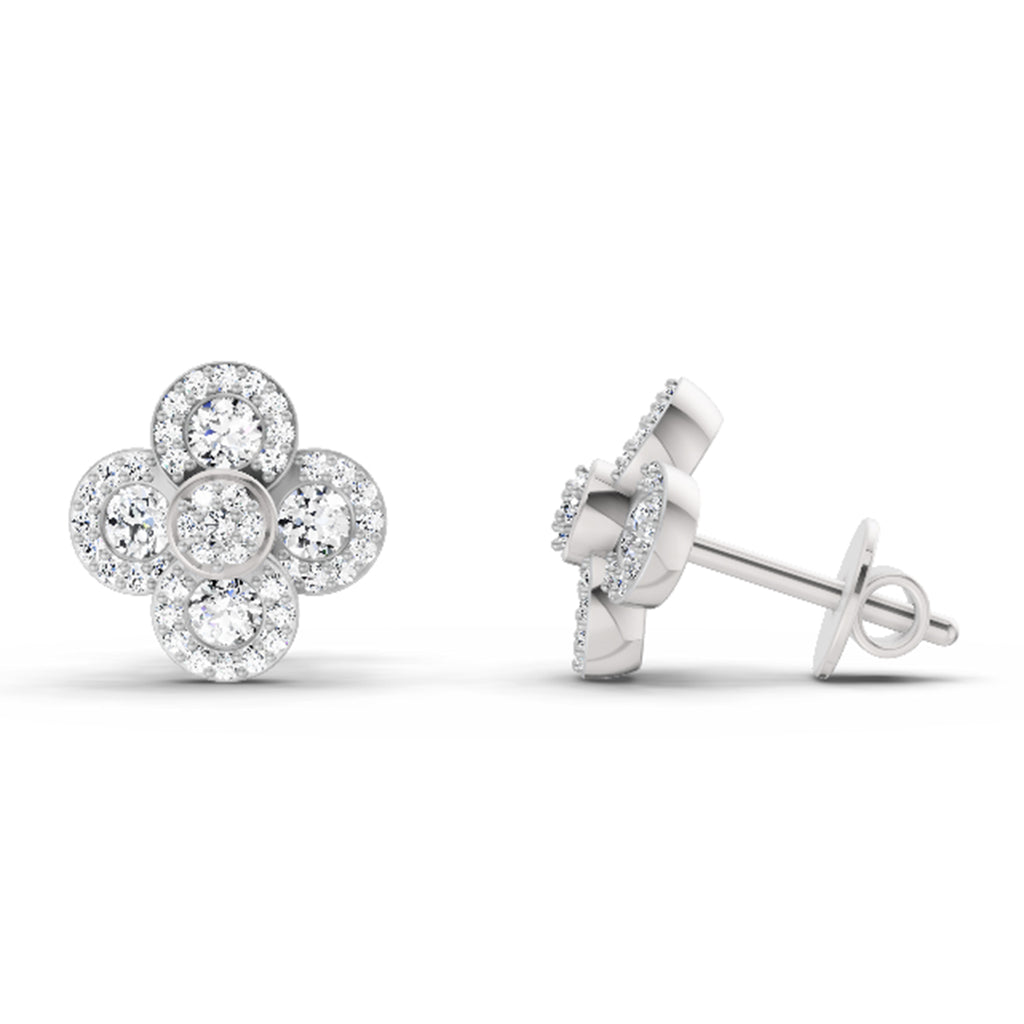 0.79 Carat Cluster Diamond Earrings 14K - White Gold