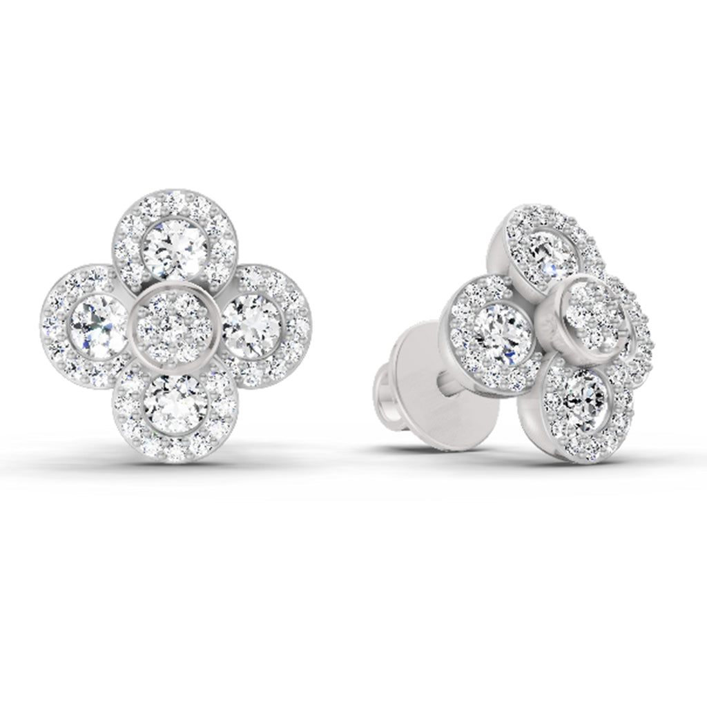 0.79 Carat Cluster Diamond Earrings 14K - White Gold