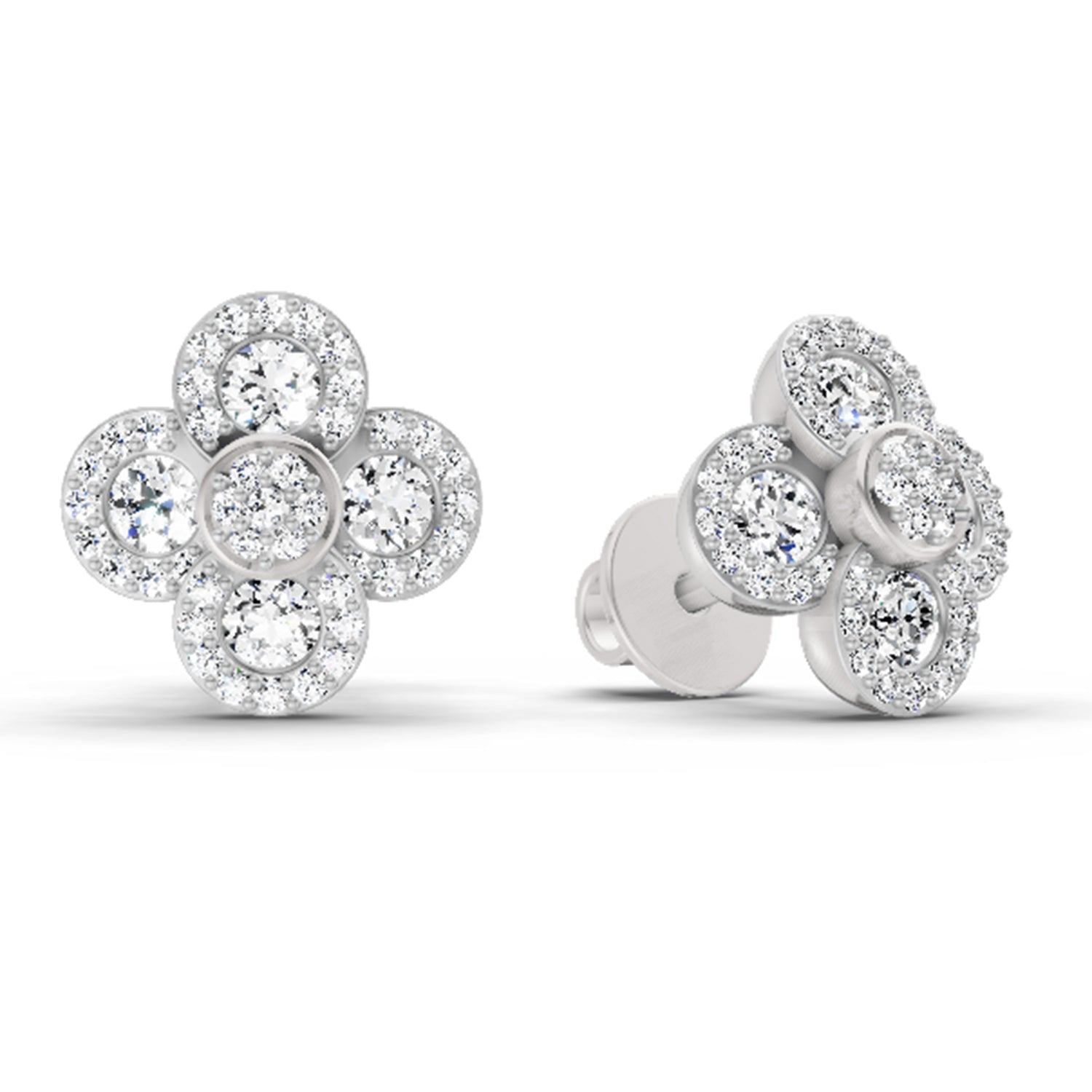 0.79 Carat Cluster Diamond Earrings 14K - White Gold