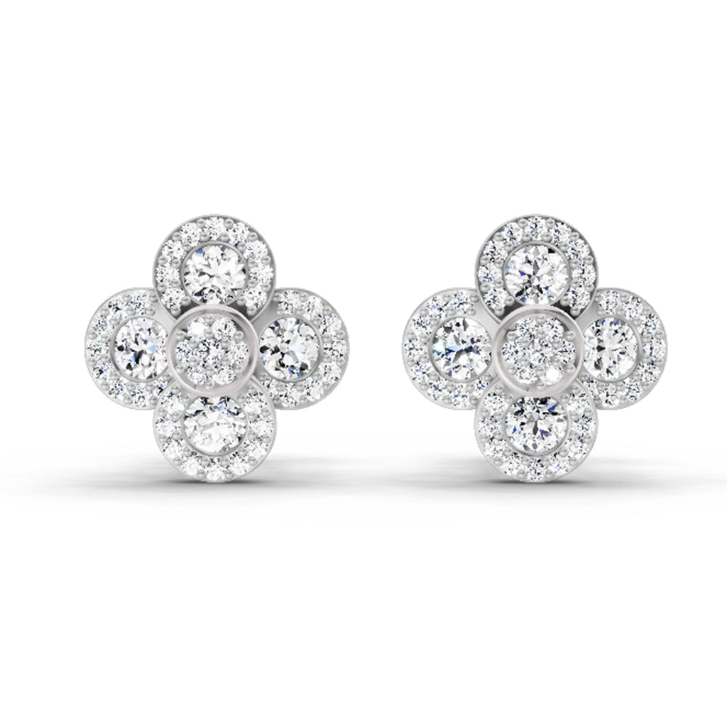 0.79 Carat Cluster Diamond Earrings 14K - White Gold