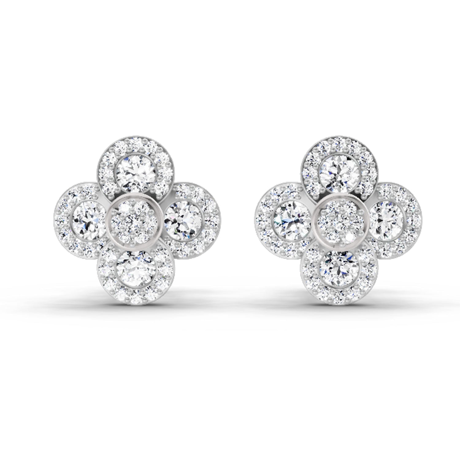 0.79 Carat Cluster Diamond Earrings 14K - White Gold