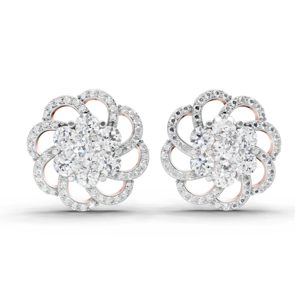 1.15 Carat Cluster Diamond Earrings 14K - Rose Gold