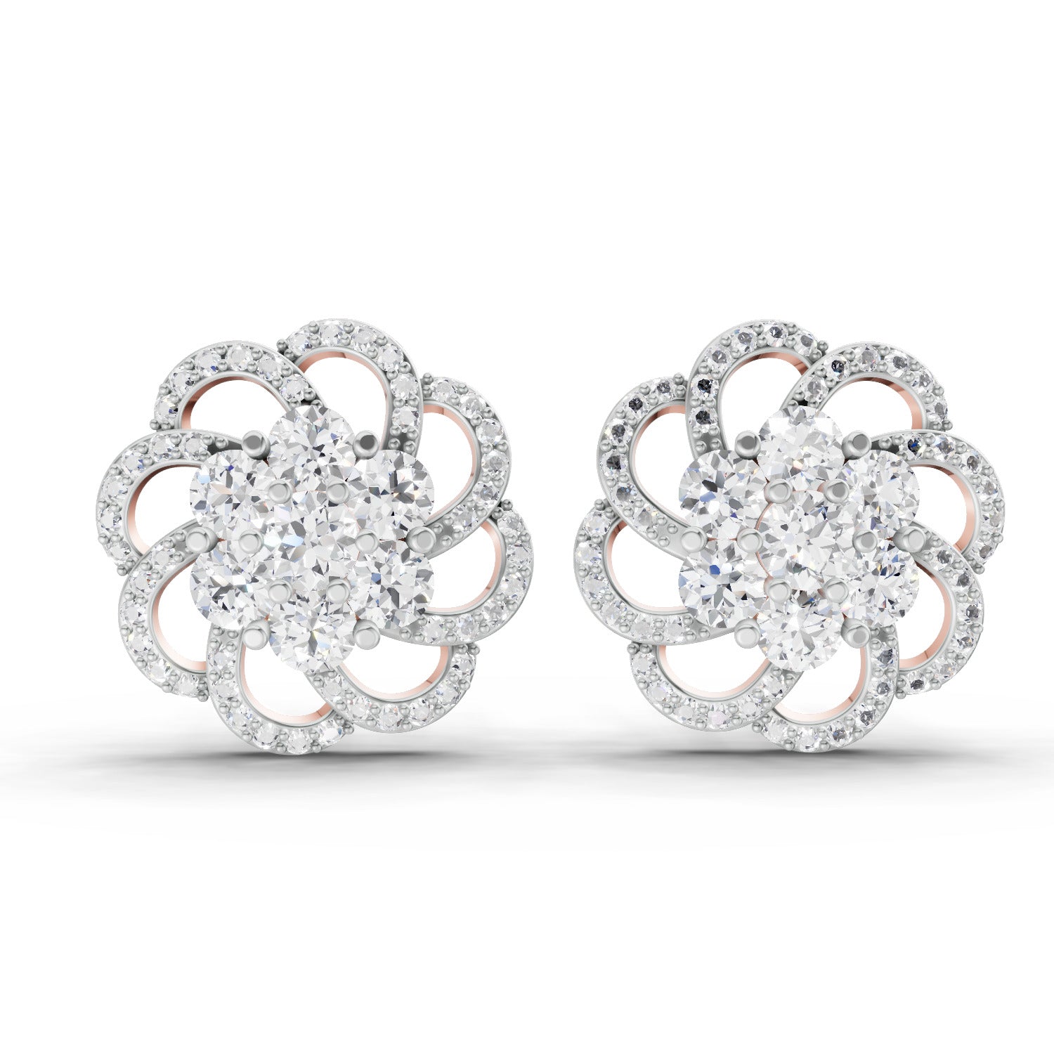 1.15 Carat Cluster Diamond Earrings 14K - Rose Gold