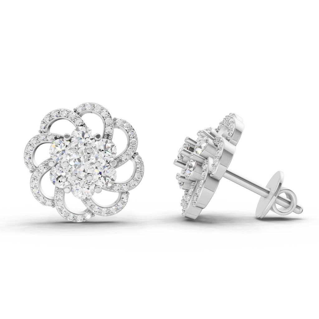 1.15 Carat Cluster Diamond Earrings 14K - White Gold