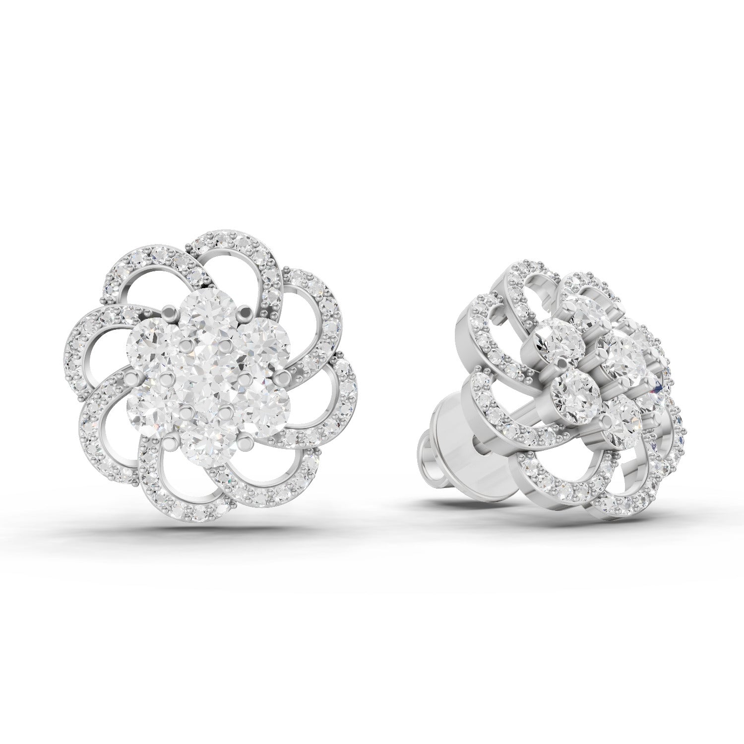 1.15 Carat Cluster Diamond Earrings 14K - White Gold