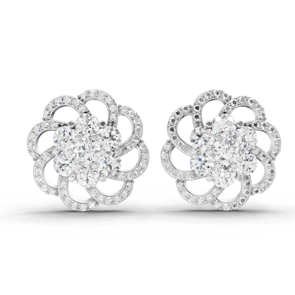 1.15 Carat Cluster Diamond Earrings 14K - White Gold