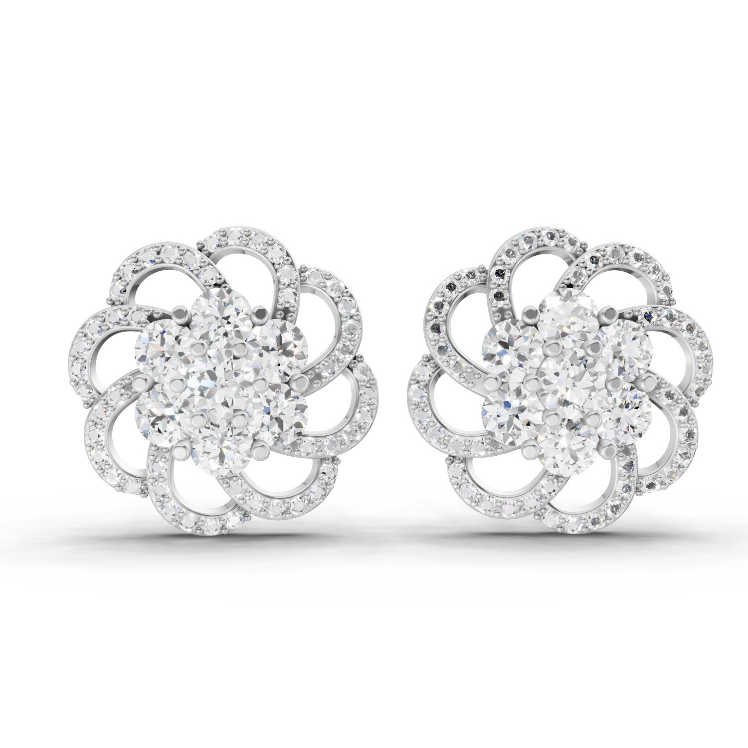 1.15 Carat Cluster Diamond Earrings 14K - White Gold