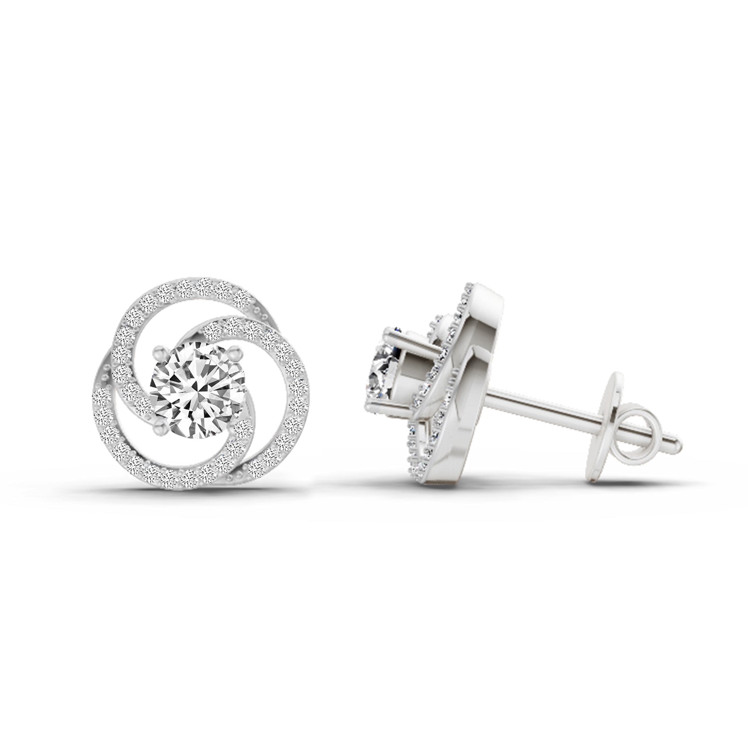 0.71 Carat Round Stud Earrings 14K - White Gold