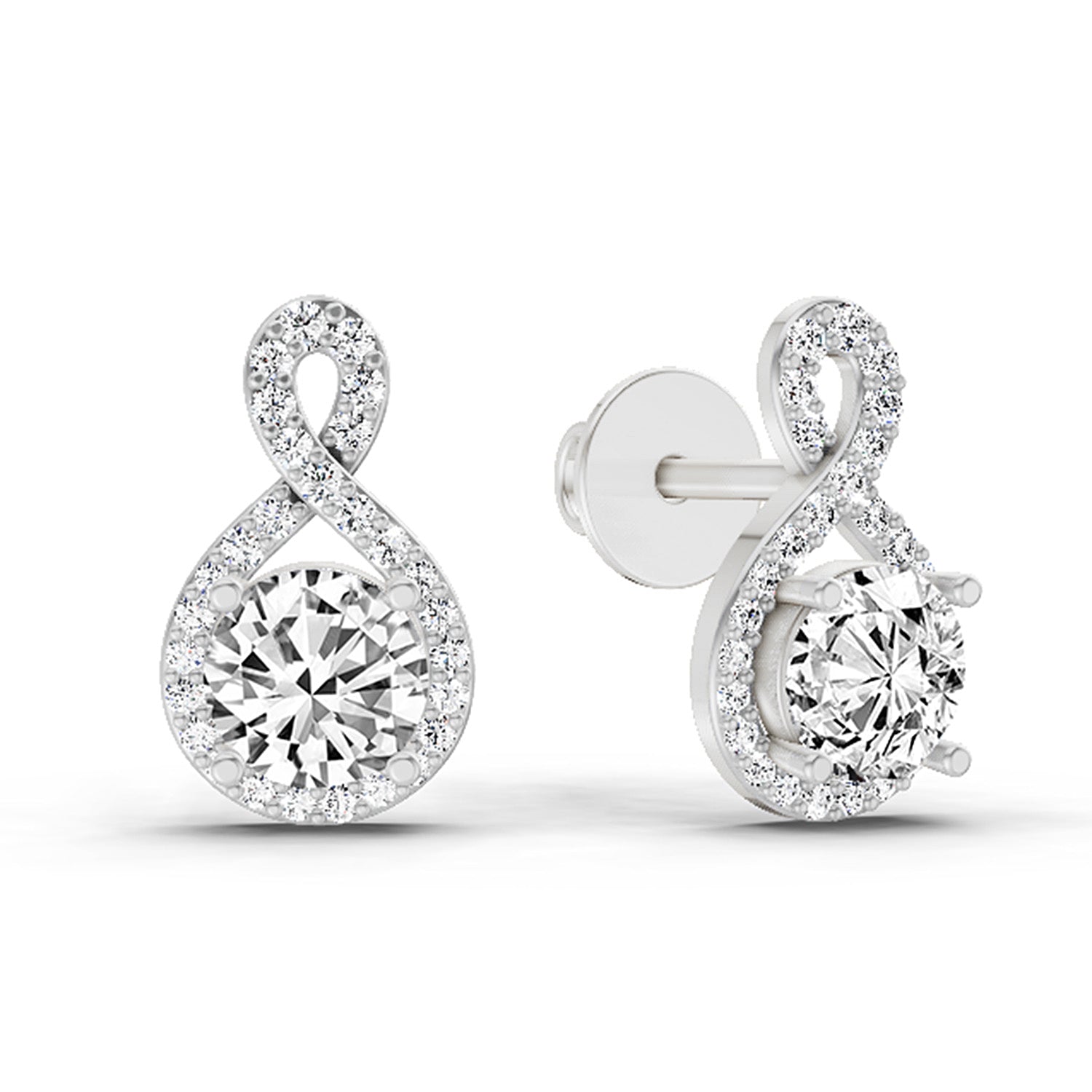 1.08 Ct Teardrop Infinity Stud Earrings 14K - White Gold