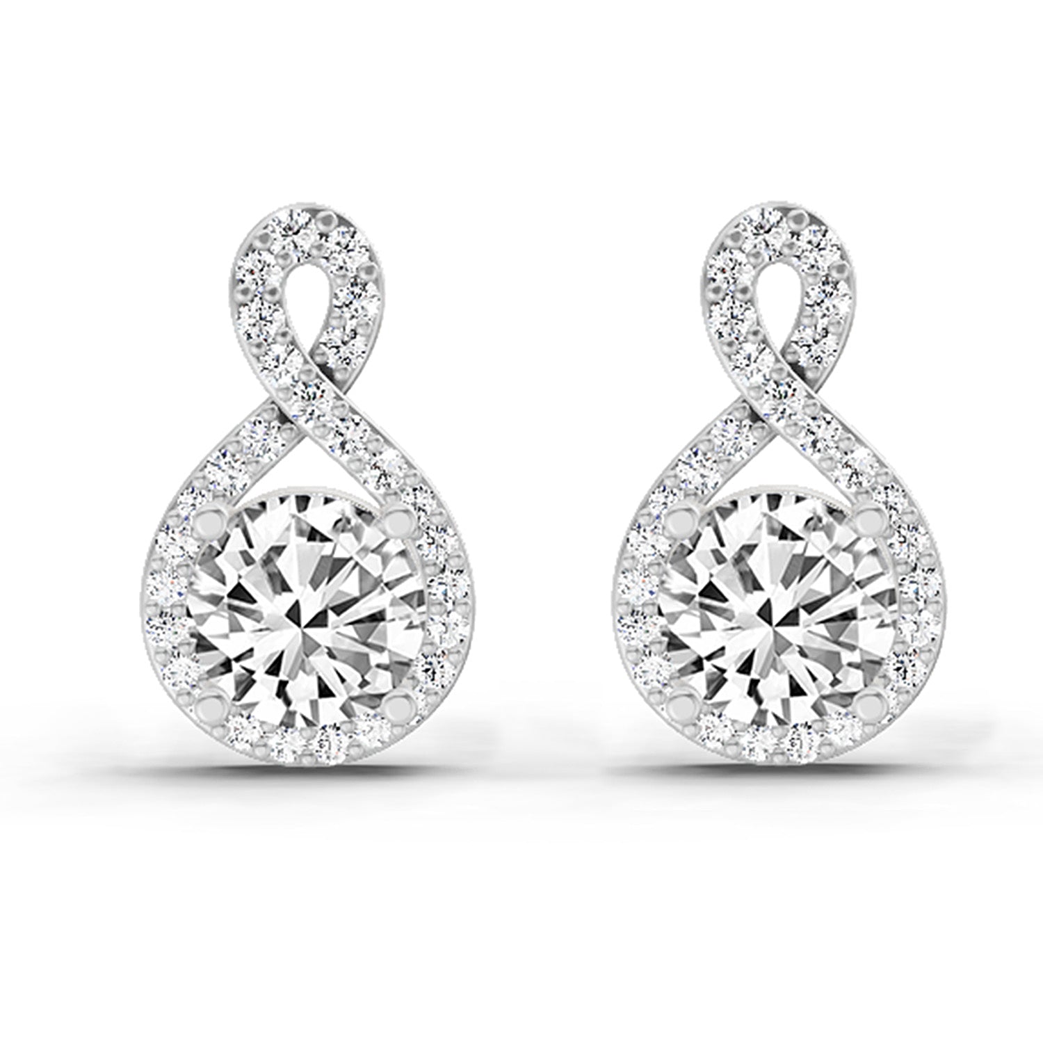 1.08 Ct Teardrop Infinity Stud Earrings 14K - White Gold